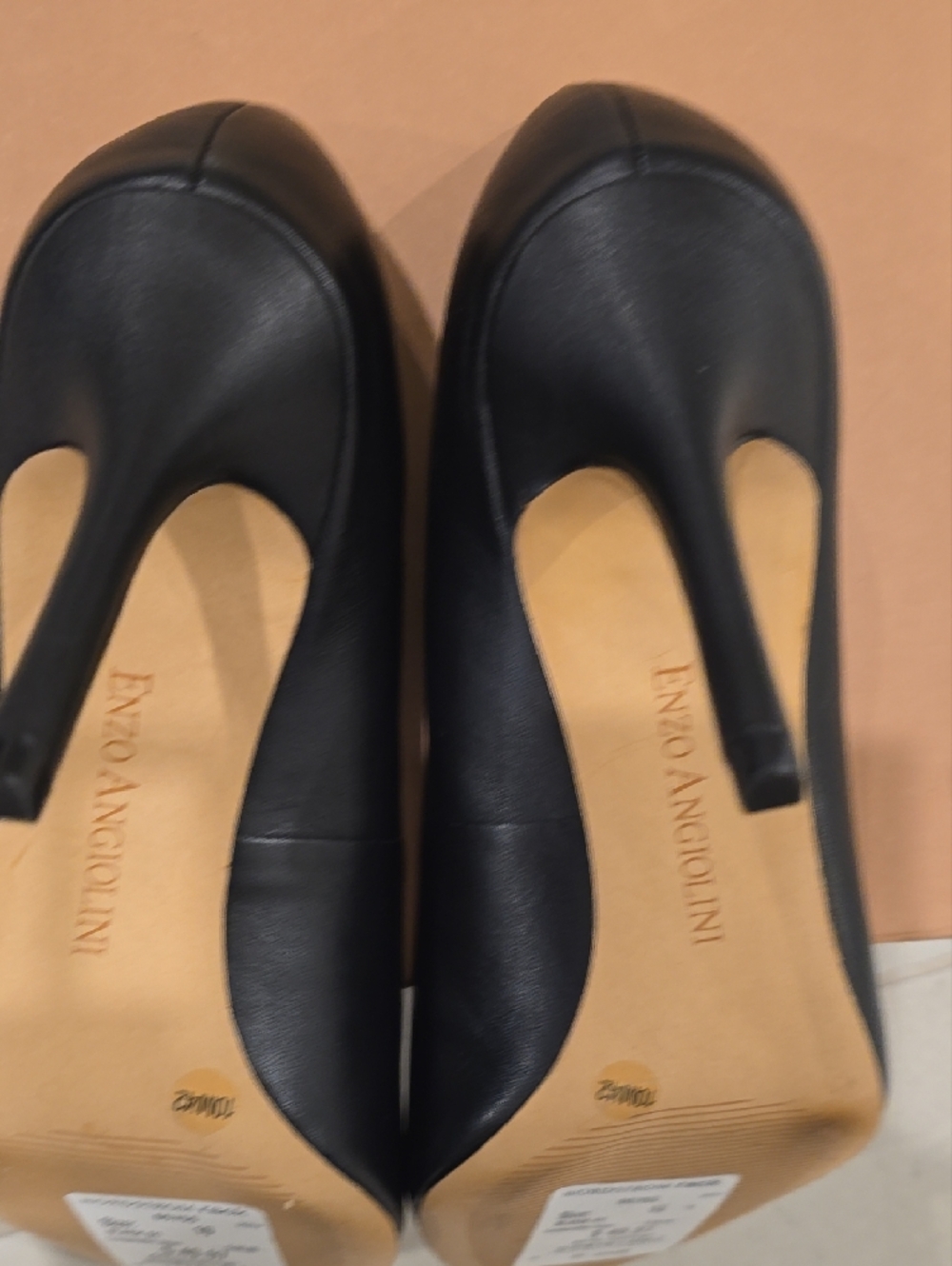 Enzo Angiolini Black Peep-Toe Leather Heels - Picture 10 of 12